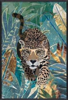 Póster Curious Jaguar in the gold and green jungle