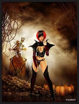 Poster enmarcado Goth girl in cemetary on halloween night